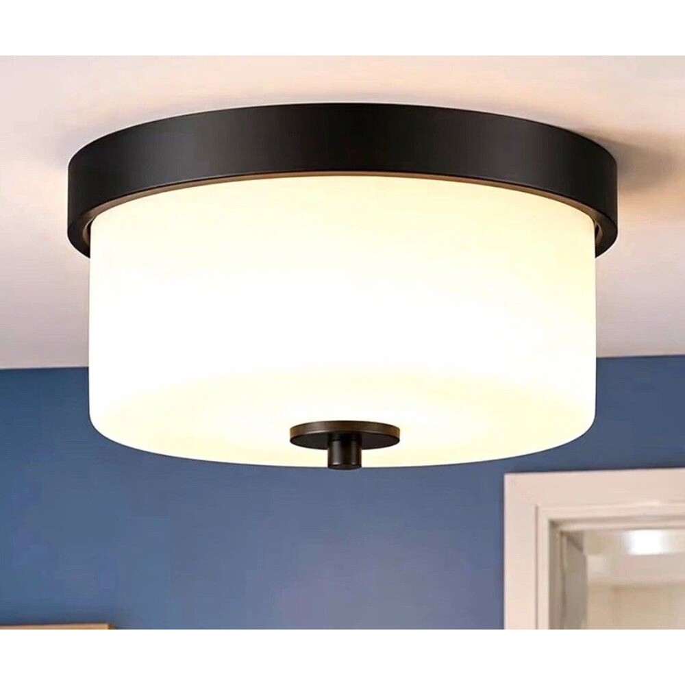 EMAK FM082 2-Light Matte Black Milk Glass Dimmable Modern Flush Mount Light
